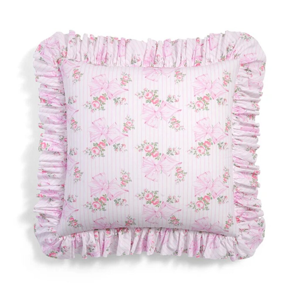 NEW NWT LOVESHACKFANCY RUFFLE THROW PILLOW IN PINK MINT $225